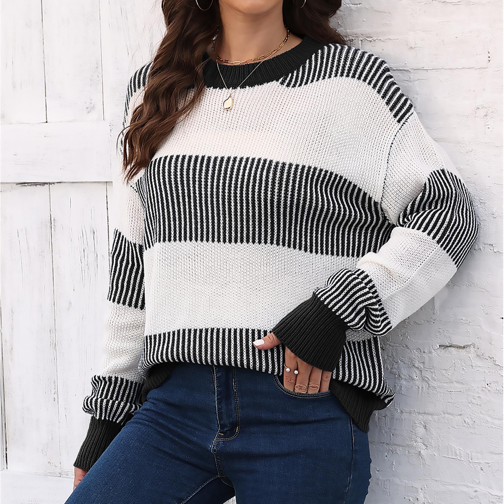 Women's Color-Block Striped Knit Pullover Sweater