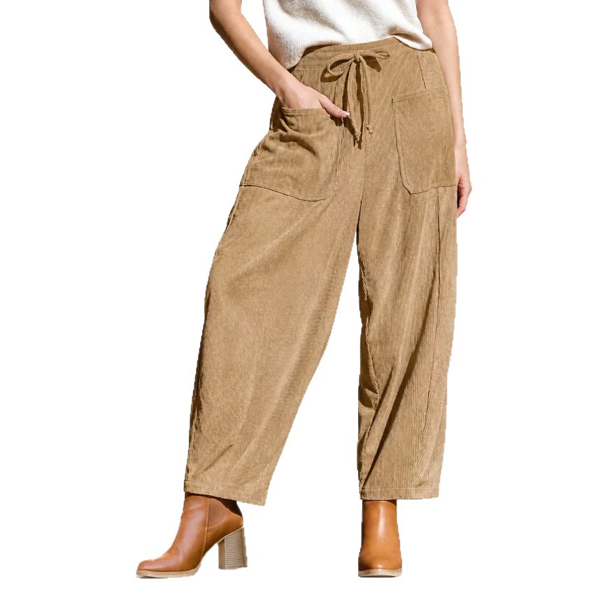 Corduroy Wide-Leg Harem Pants with Pockets