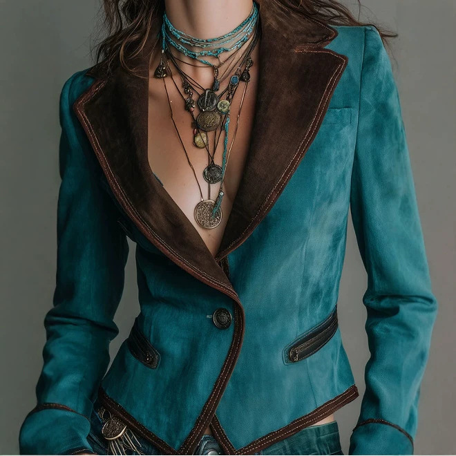 Retro Lapel Zip-Trim Slim Blazer