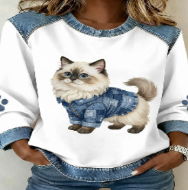 Women's Leopard Print Crewneck Sweatshirt Waffle Knit Long Sleeve