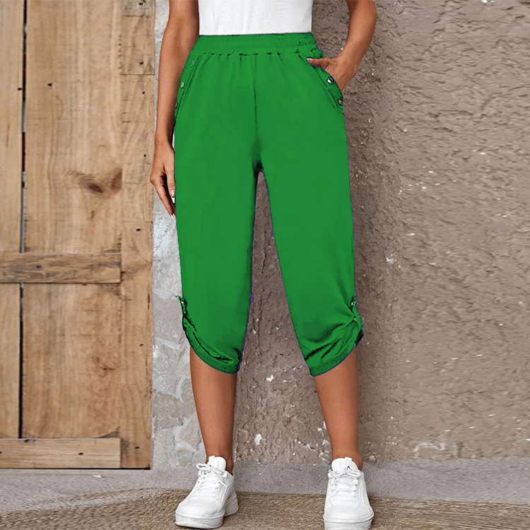 Women's Summer Capri Pants with Elastic Waist