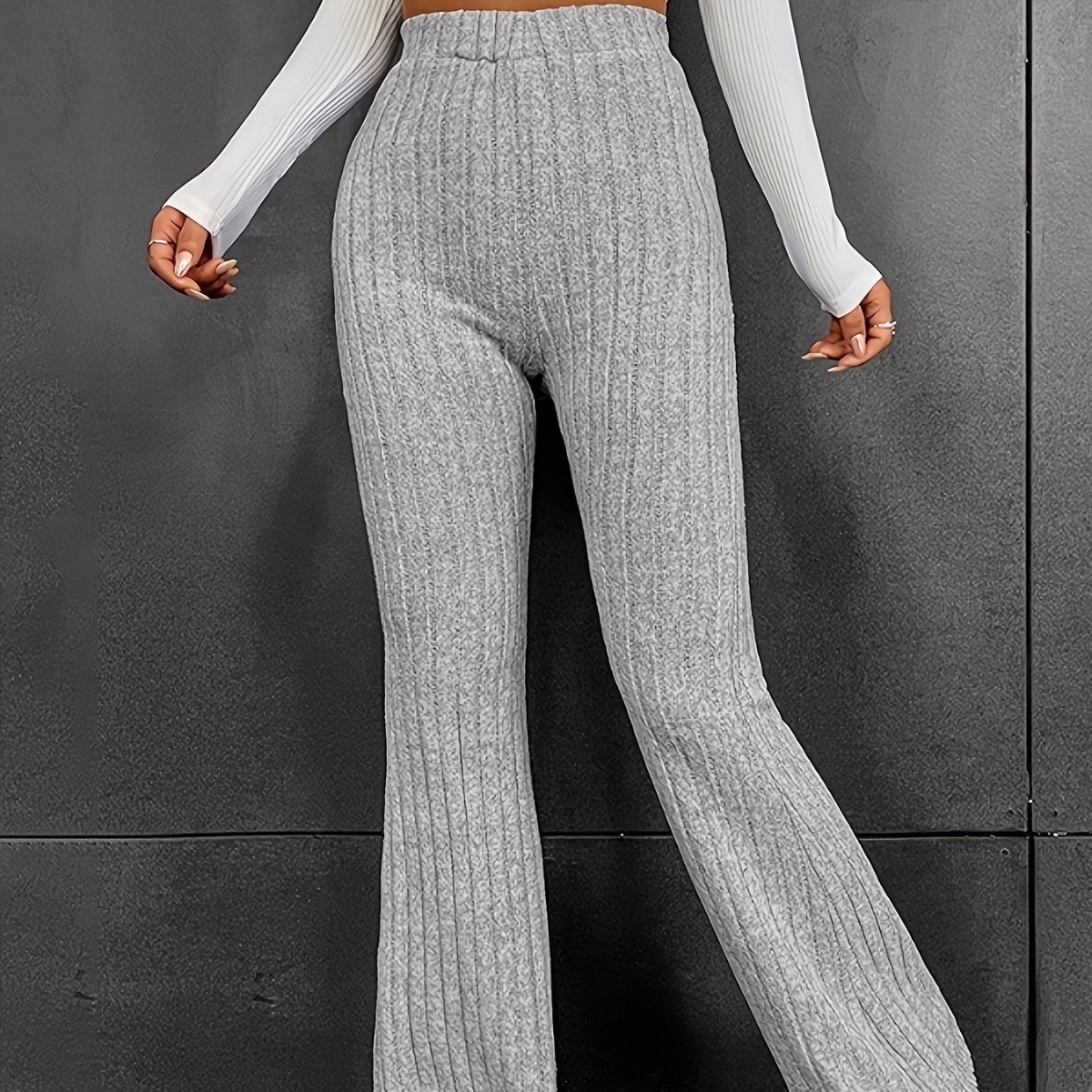 Women's High-Waist Flare Pants Slimming Solid Color Casual Long Trousers