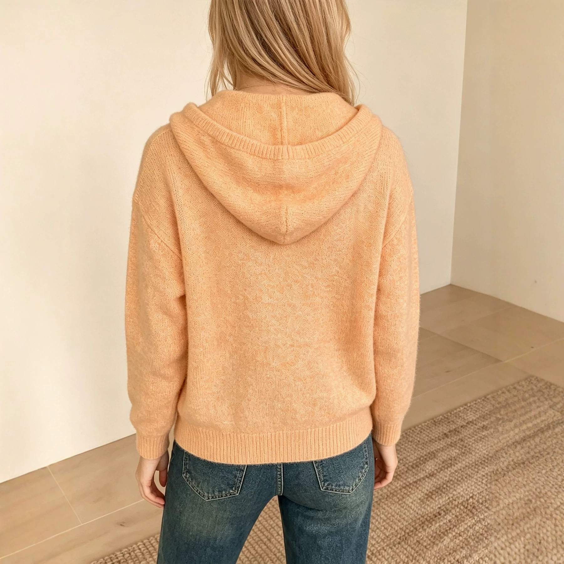 Women's Wool Hooded Long Sleeve Knit Cardigan Soft Warm Loose Fit