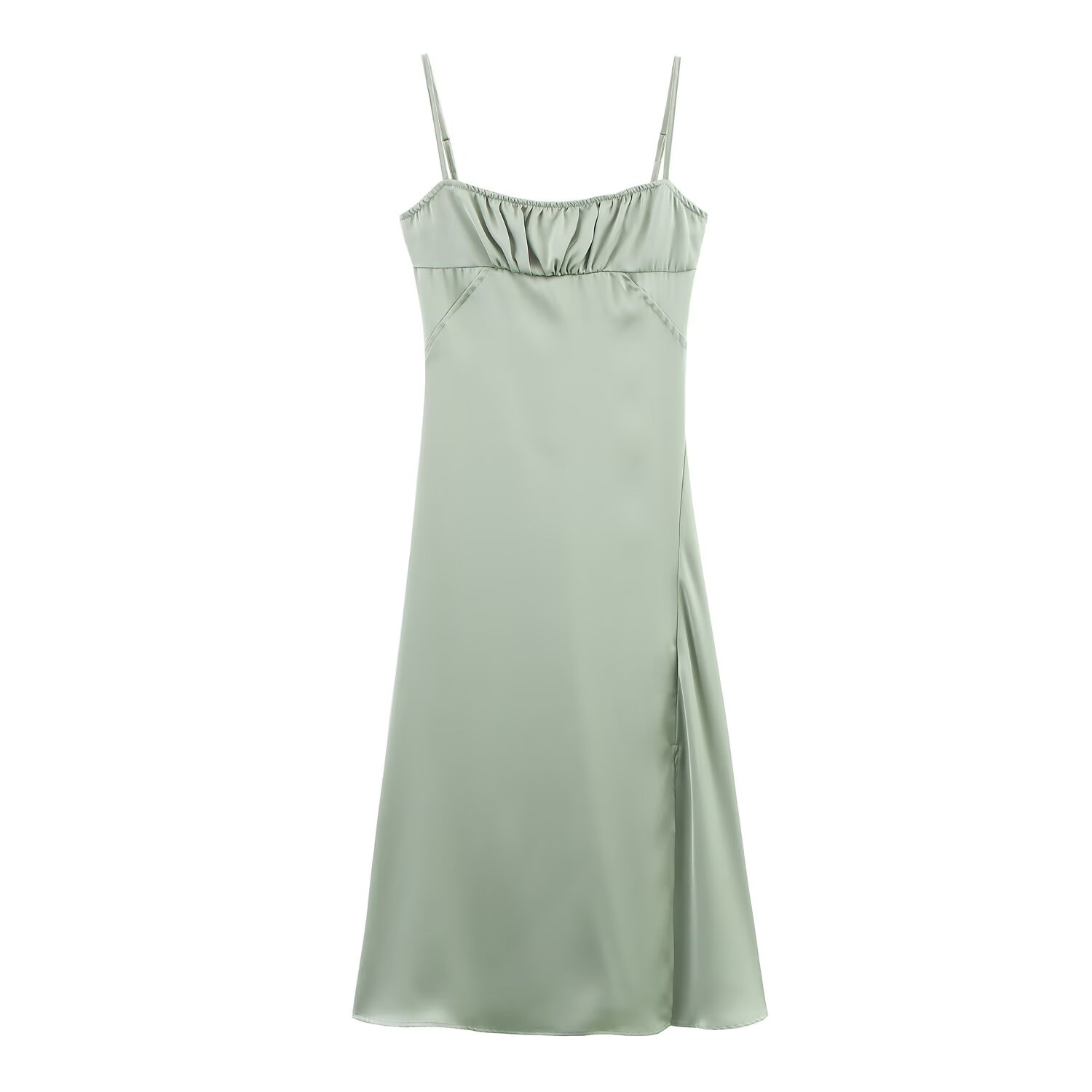 Satin-Feel Slim-Fit Midi Slip Dress