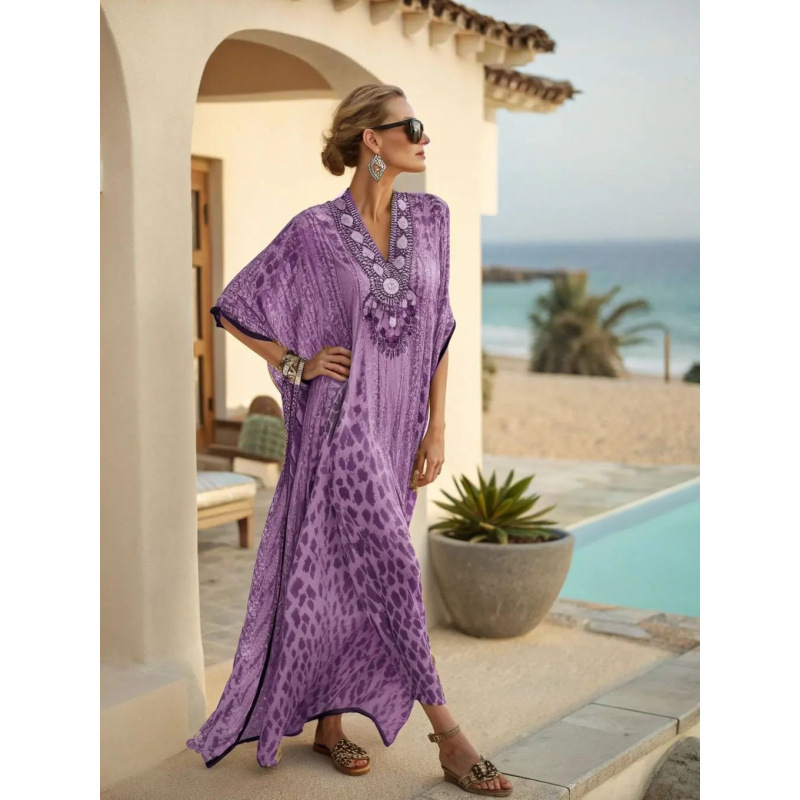 Women's Polka Dot & Solid Print Midi Dress, Slim Fit Deep V-Neck Half Sleeve