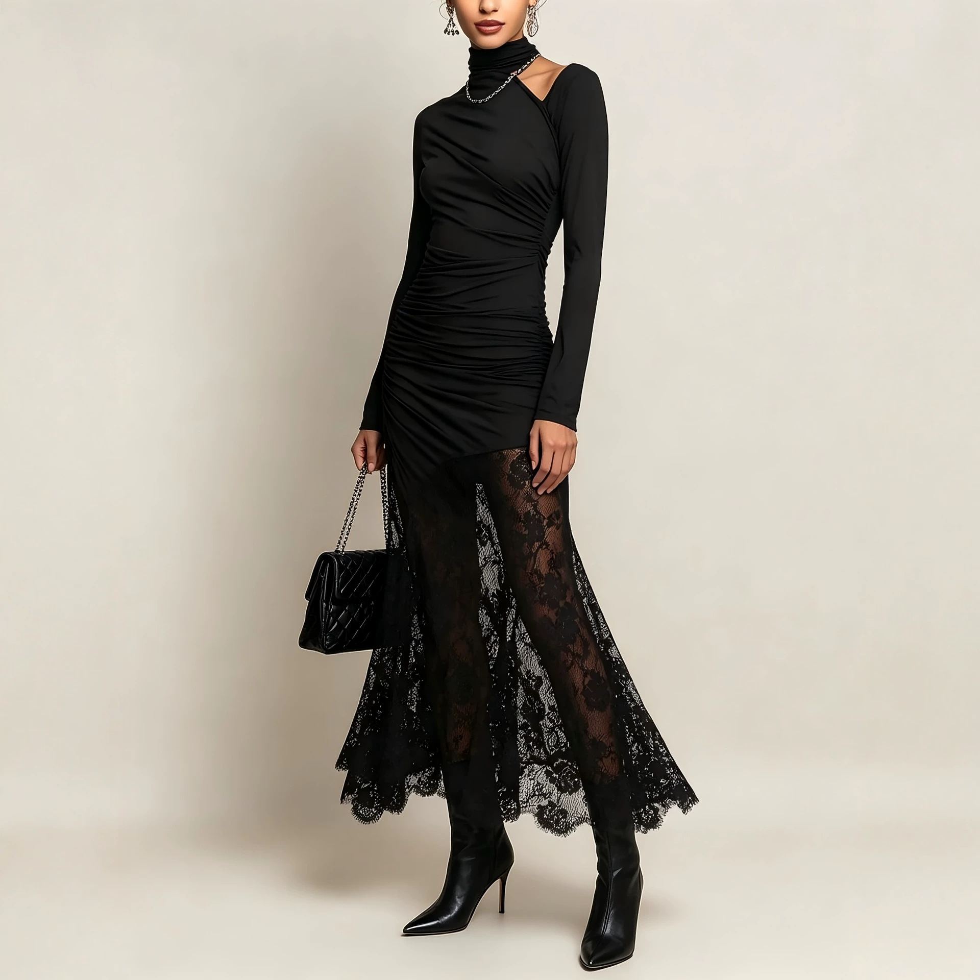 Elegant Lace Panel Off-Shoulder Mermaid Dress