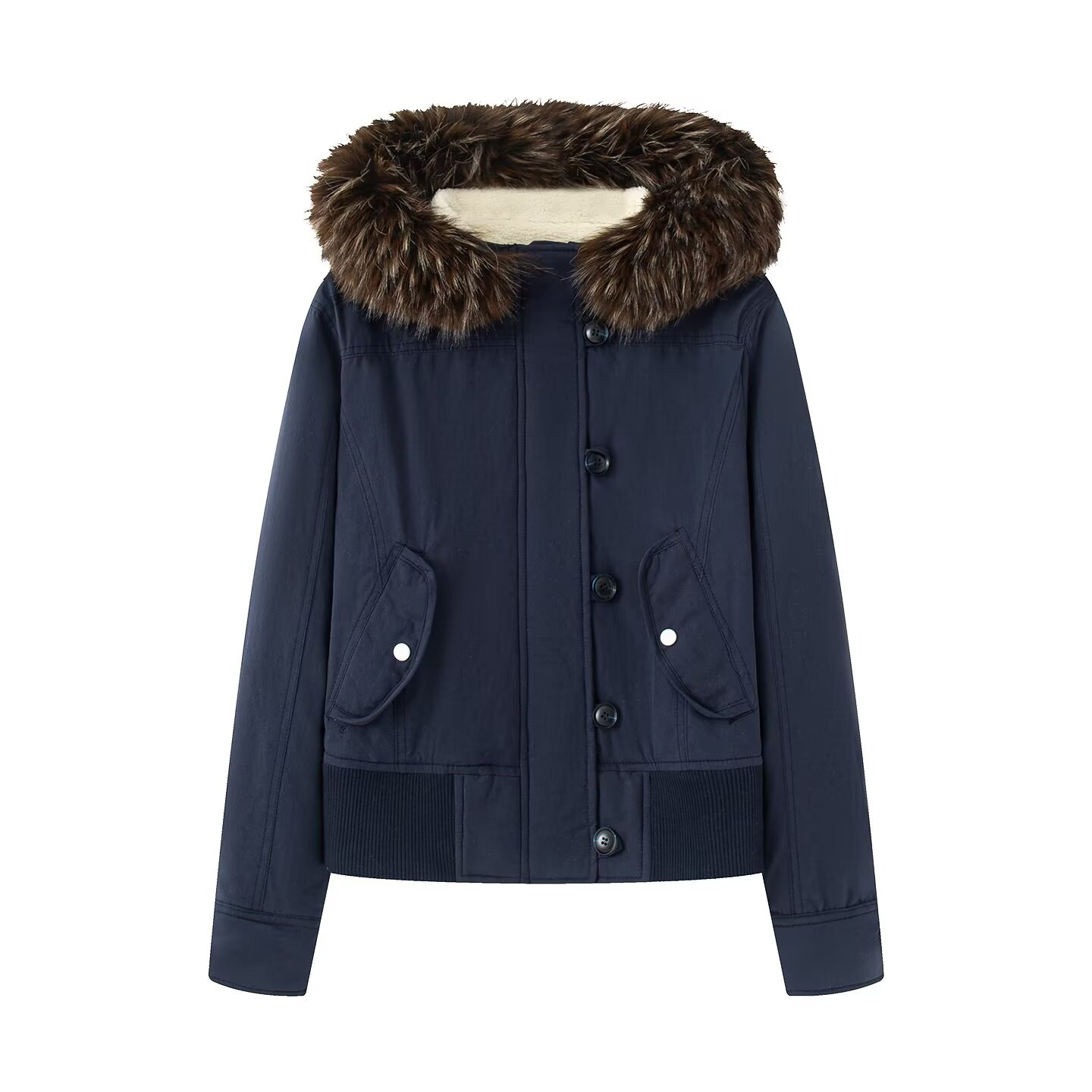 Women's Cropped Puffer Jacket with Detachable Faux Fur Collar