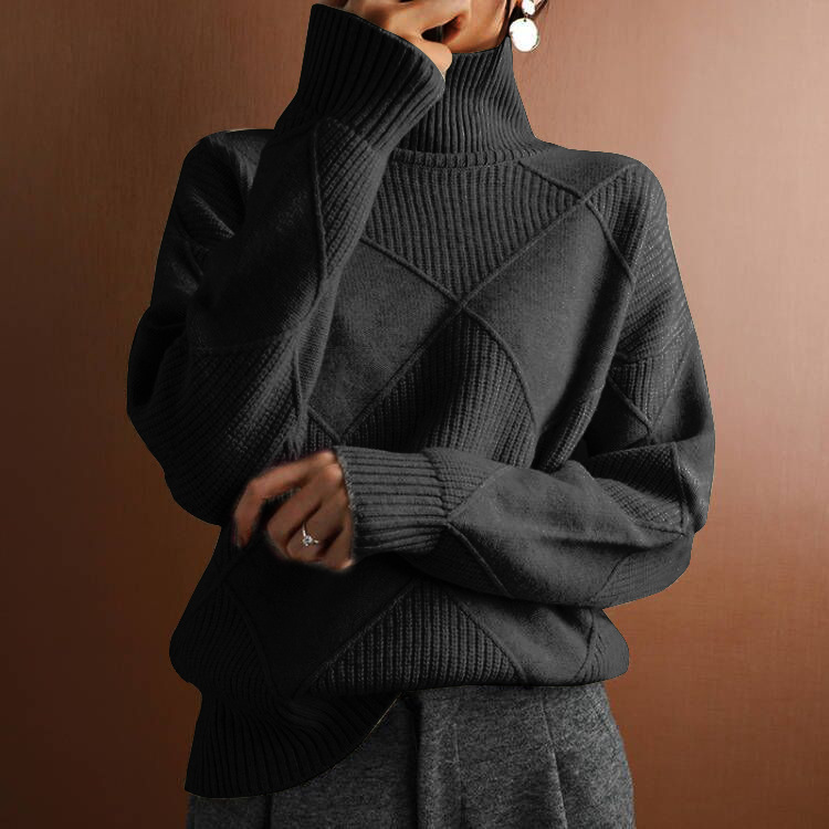 Women's Loose High Neck Diamond Knit Sweater