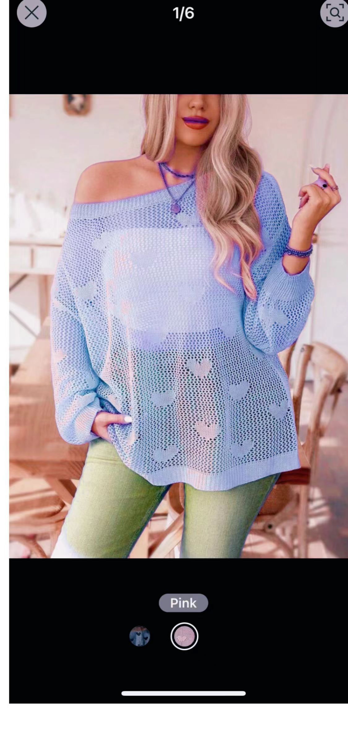 Women's Loose Sheer Mesh Heart Pattern Pullover Sweater