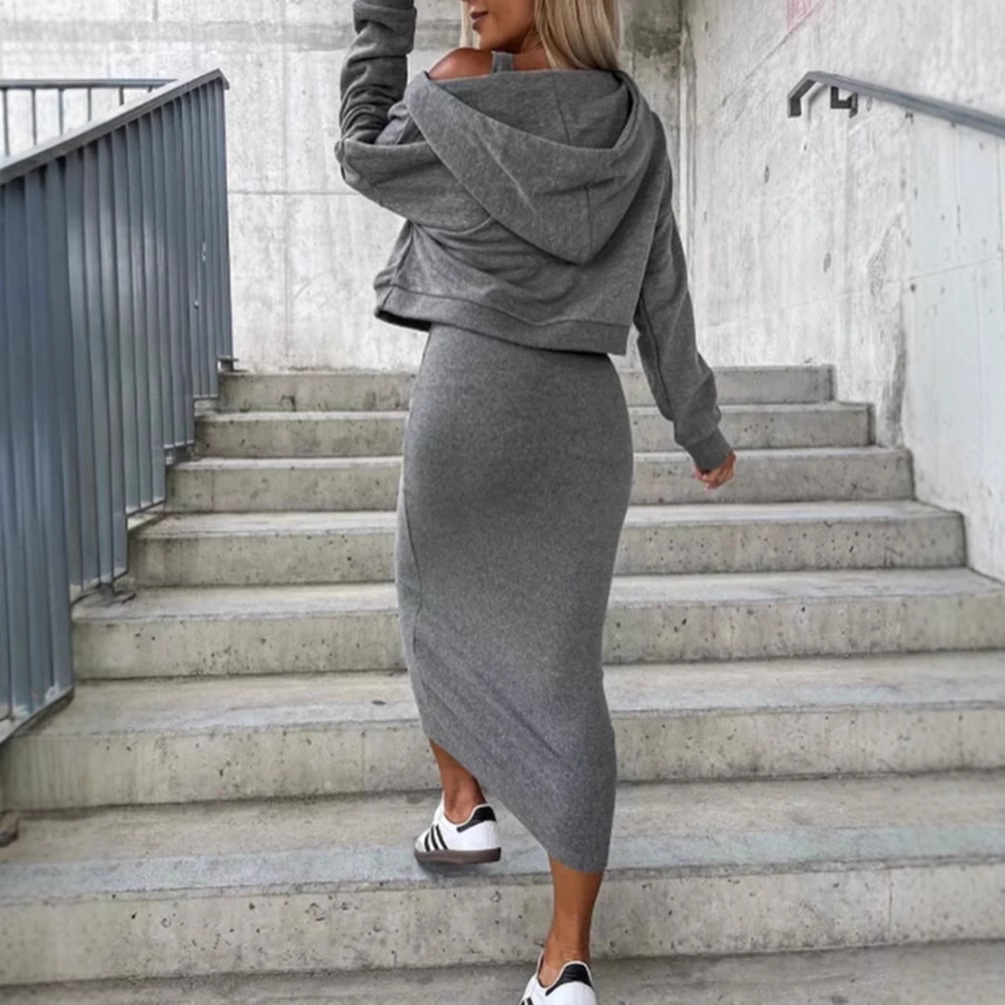 V-Neck Knit Sweatshirt & Cami Dress Two-Piece Set
