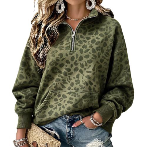 Leopard Polka Dot Print Half-Zip Stand Collar Hoodie