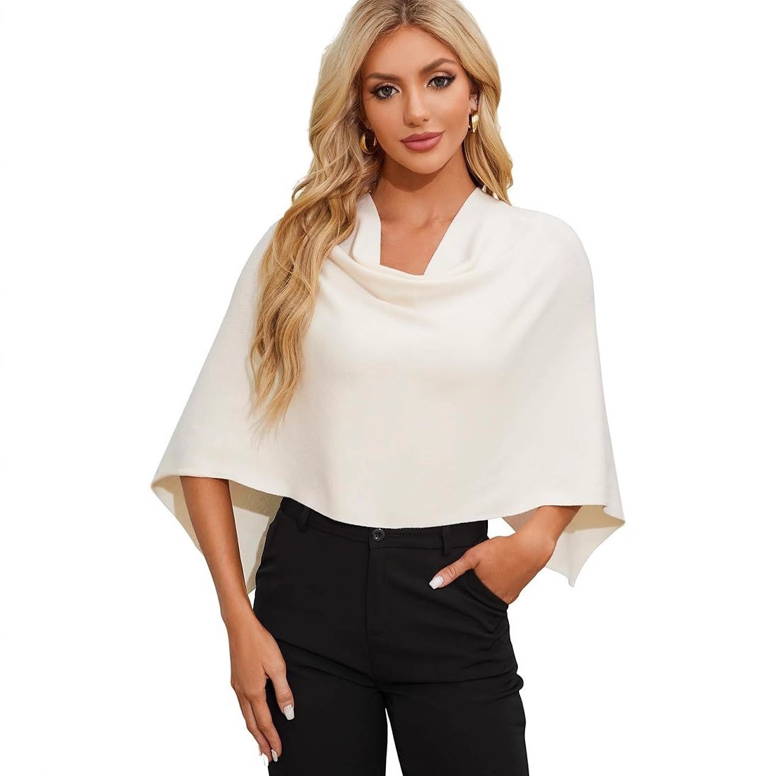 Women's Knit Cape Sweater Short Sleeveless Pullover Scarf Top