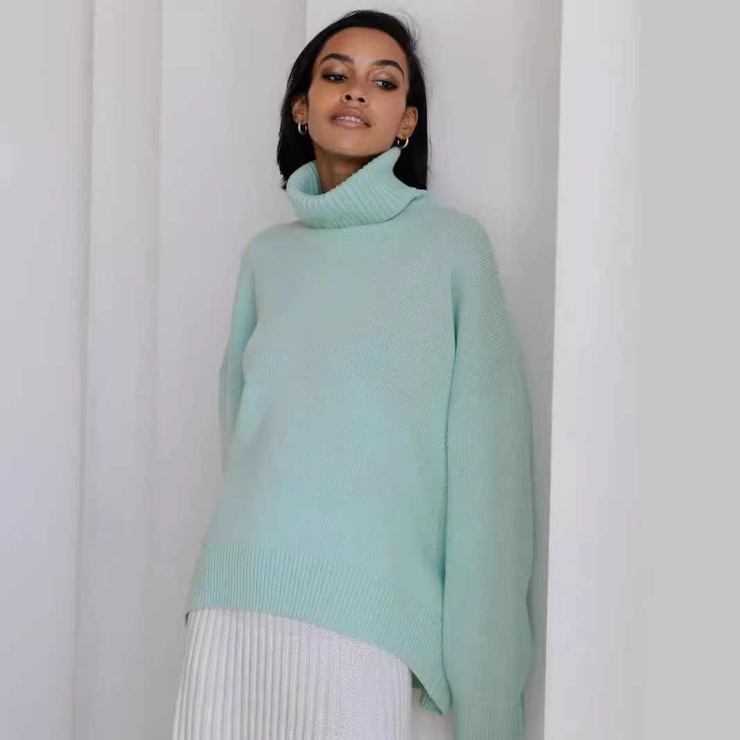 Soft High Turtleneck Solid Pullover Sweater