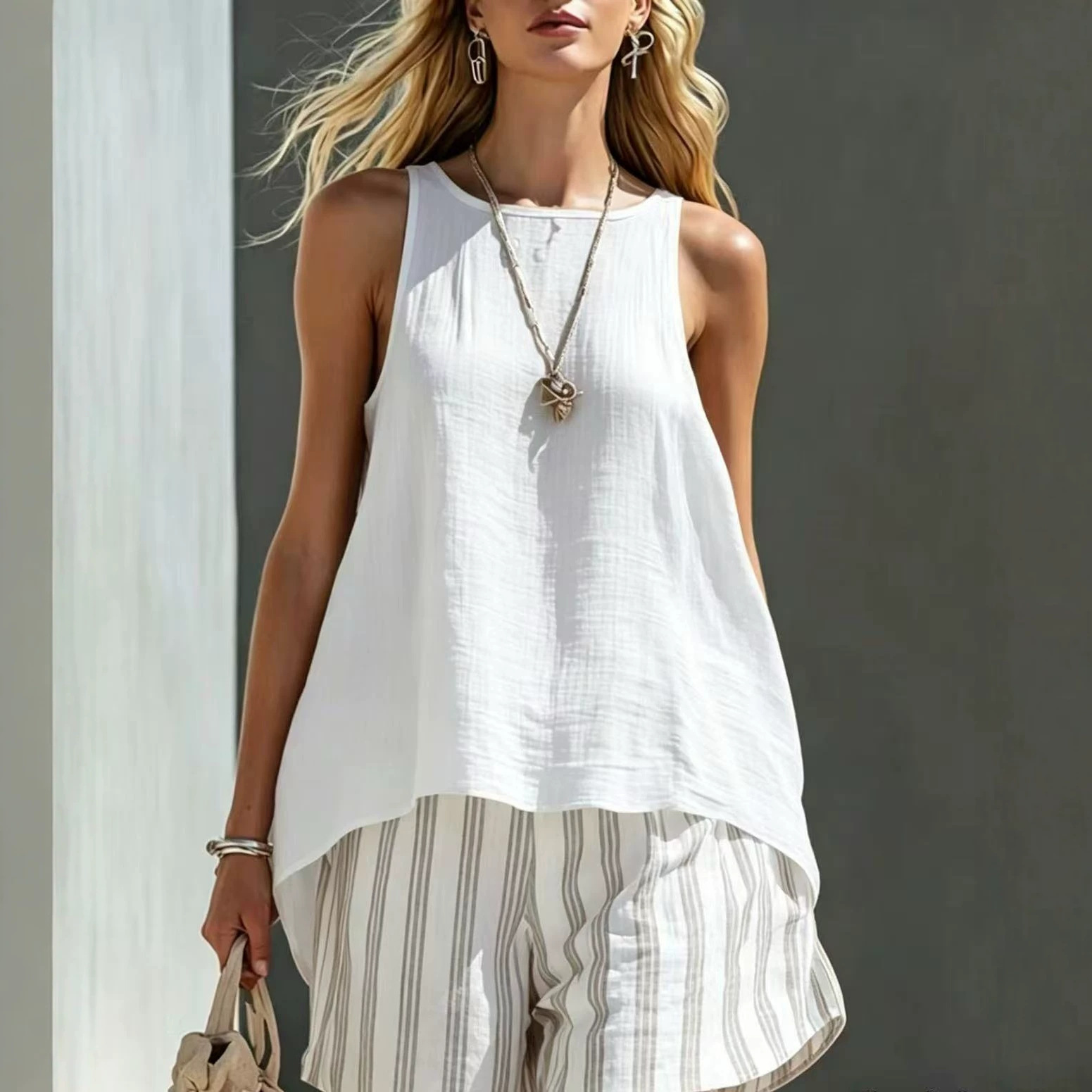 Women's Solid V-Neck Long-Sleeve Cotton-Linen Shirt Casual Loose Button-Up Top