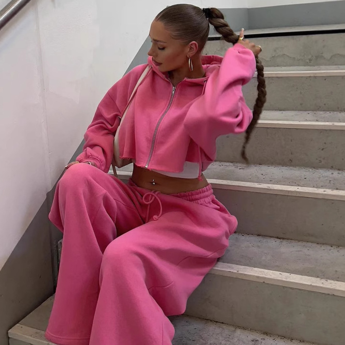 Women's Long Sleeve Zip-Up Sweatsuit Set Casual Streetwear