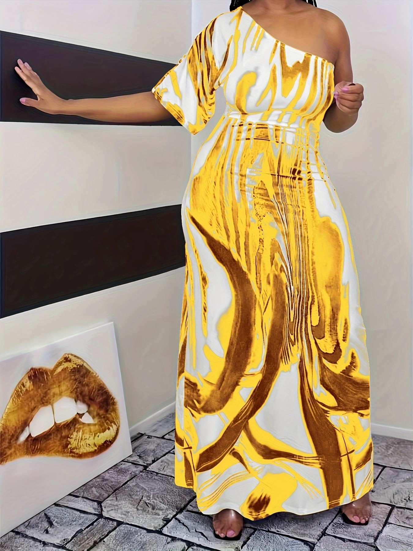 Women's One-Shoulder Cutout Bodycon Maxi Dress