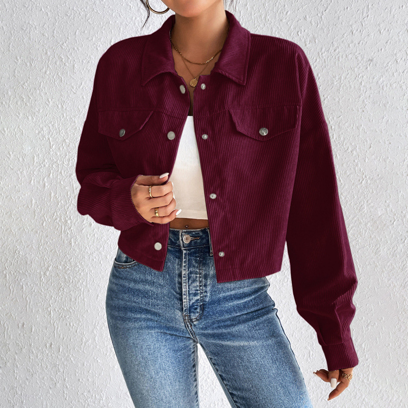 Corduroy Cropped Collared Jacket