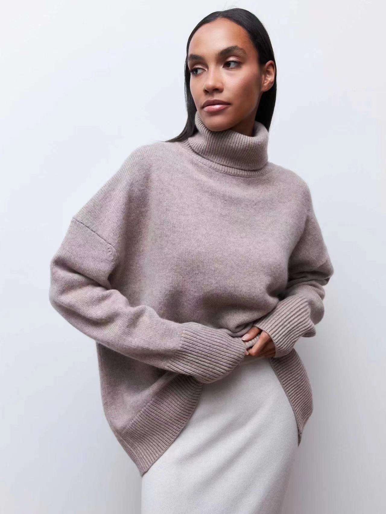 Soft High Turtleneck Solid Pullover Sweater