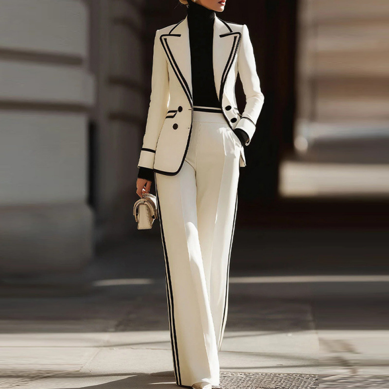 Women's Long Sleeve Double-Breasted Blazer and Pants Set