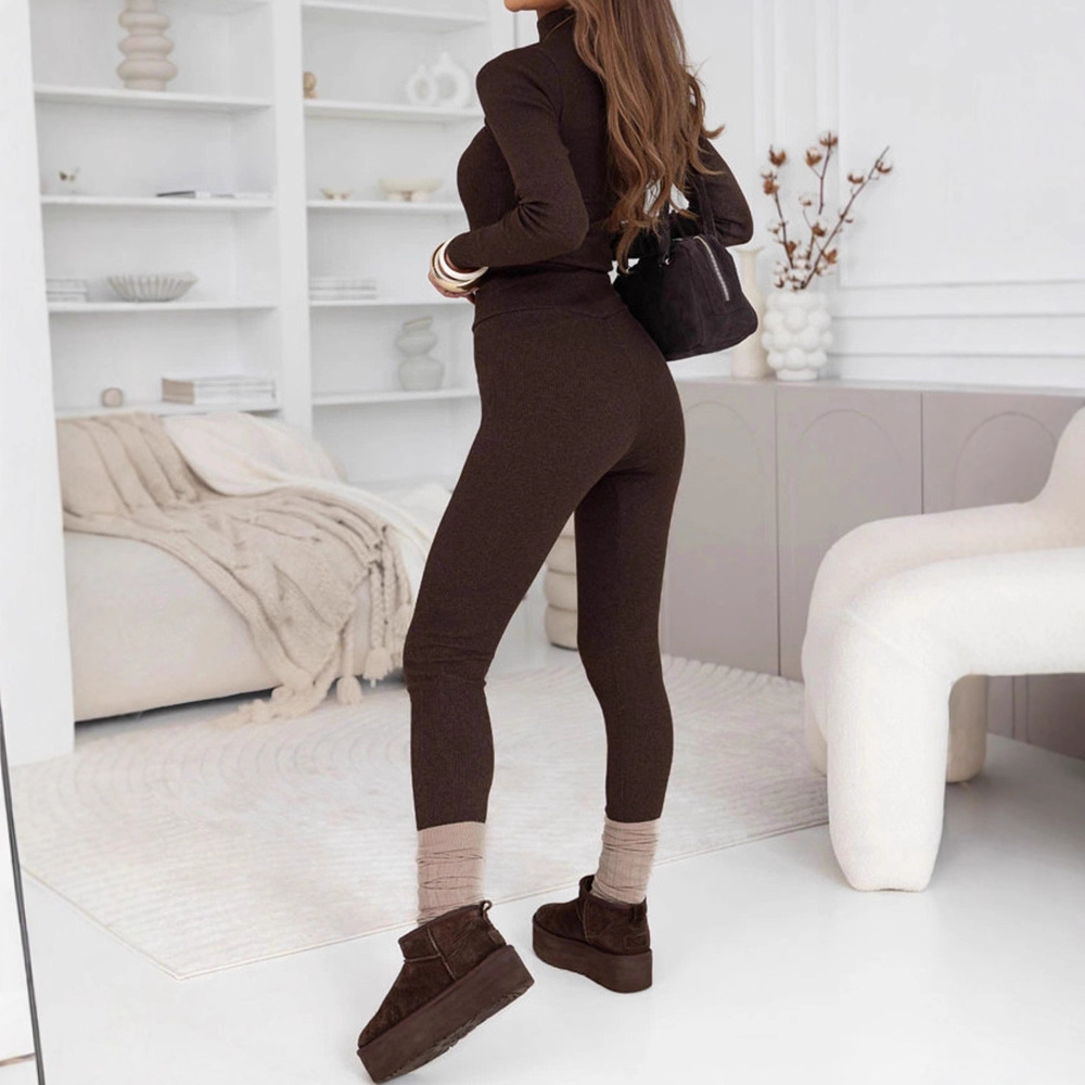 Women's Turtleneck Knit Two-Piece Set Slim Fit Top and Pants