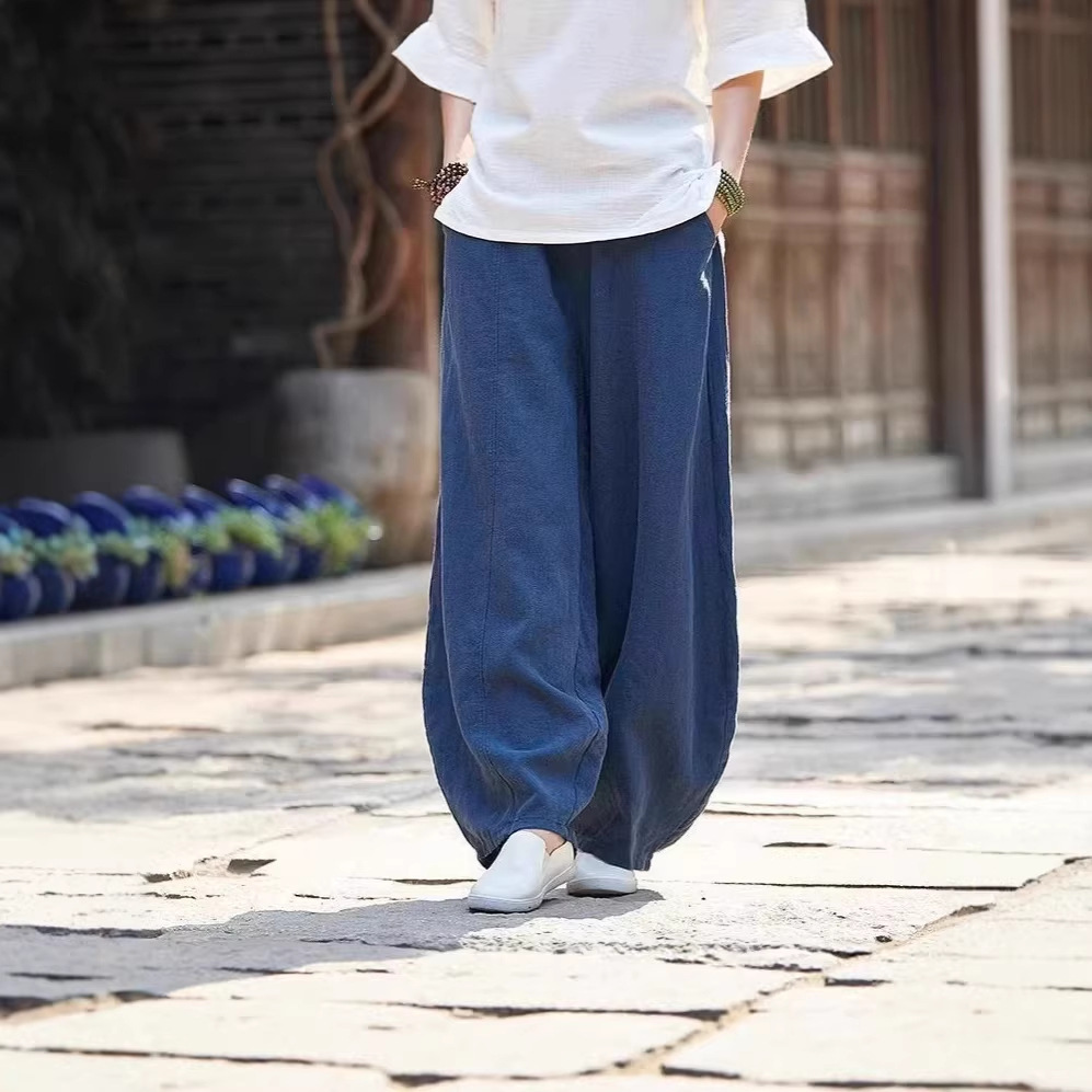 Women's Casual Lantern Pants with Pockets, Loose Slimming Ankle-Length