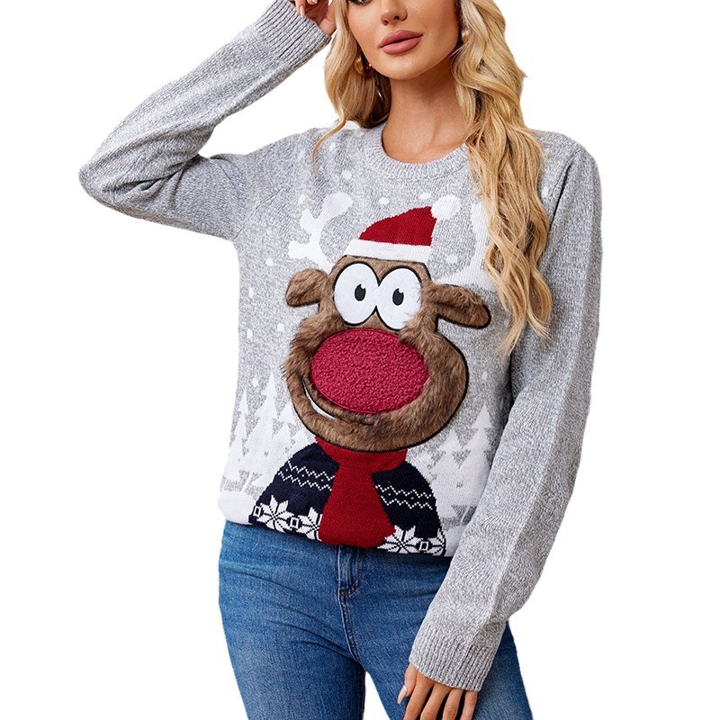 Gray Christmas Family Matching Sweater Loose Knit Pullover with Lights