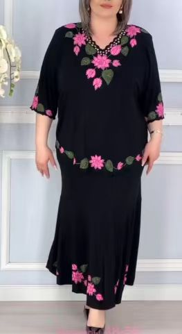 Black V-Neck Floral Print Midi A-Line Dress