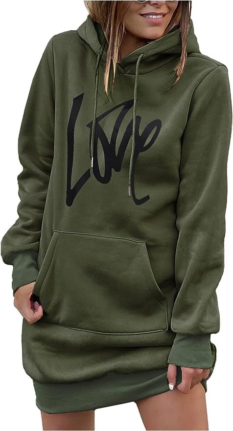 Hooded Midi Sweatshirt Dress with Lace-Up Detail