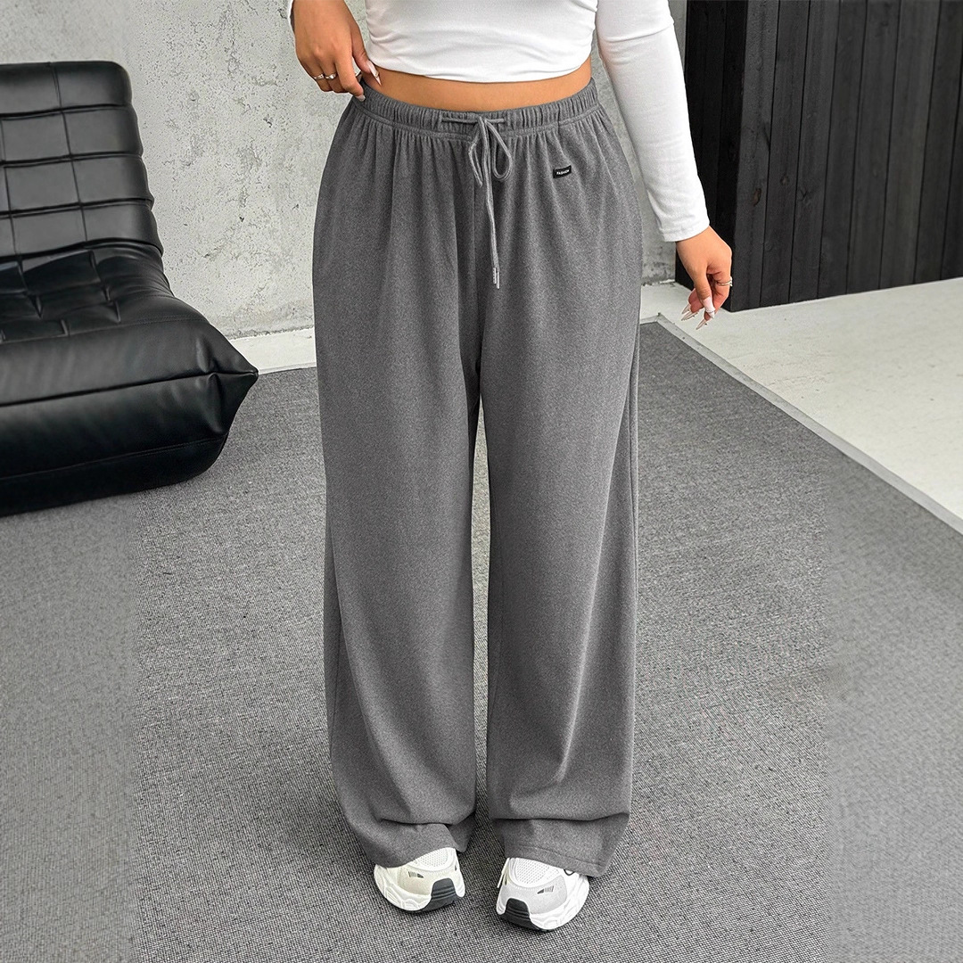 Women's Drawstring Waist Straight-Leg Casual Pants Gray