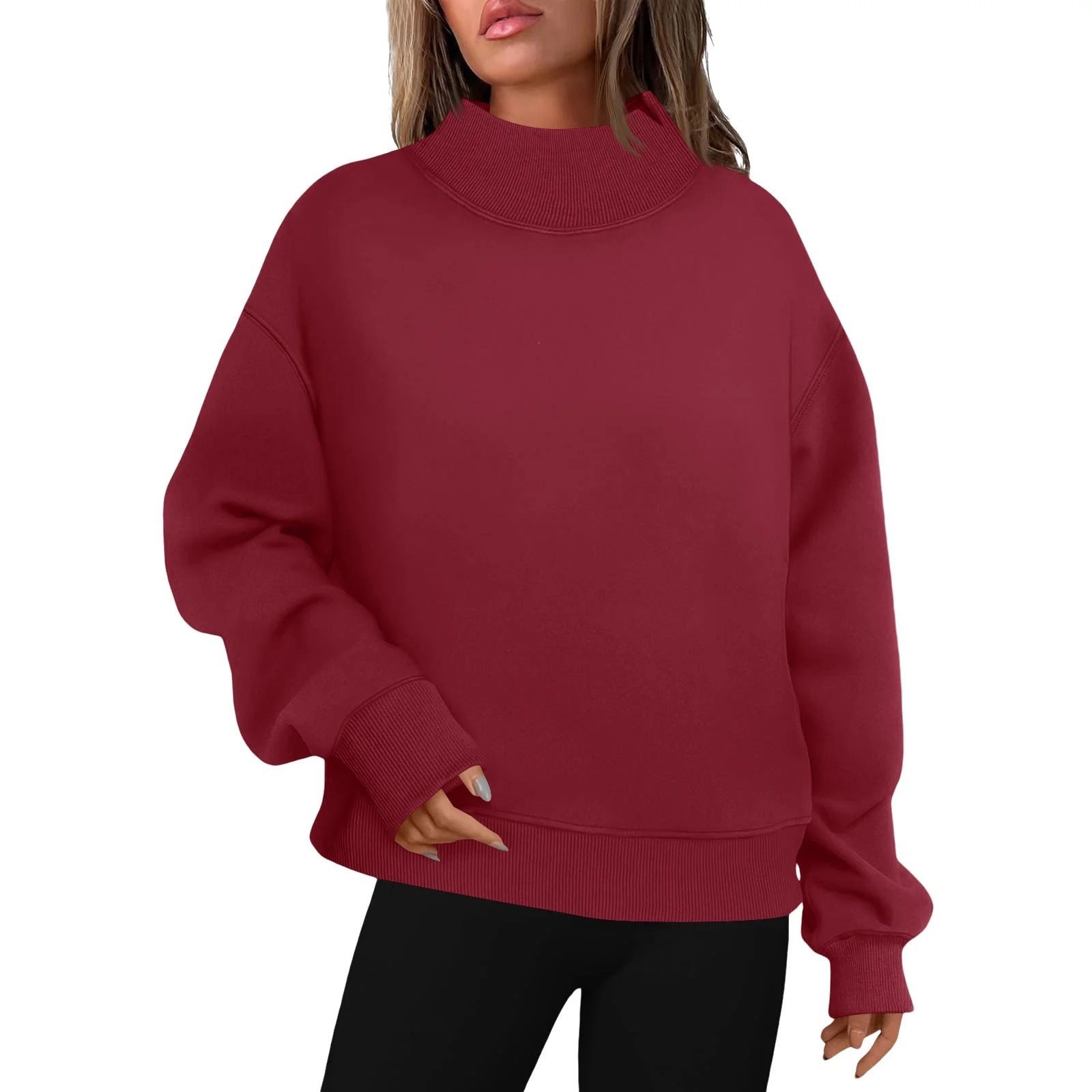 Women's Fleece-Lined Sweatshirt Half Turtleneck Loose Fit