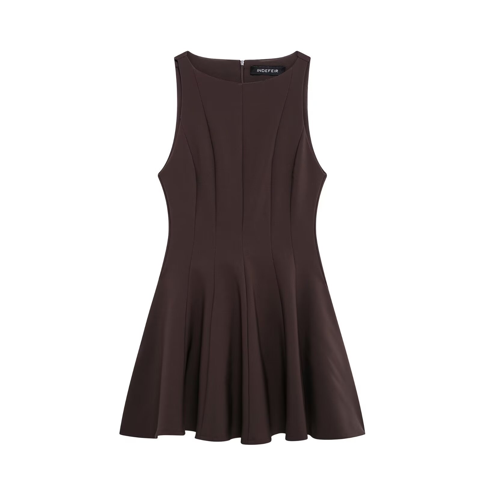 Women's A-Line Short Dress with Wide Hem, Sleeveless Round Neck, Solid Color