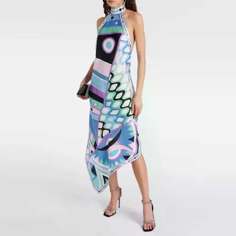 Women's Geometric Print Halter Neck Casual Dress