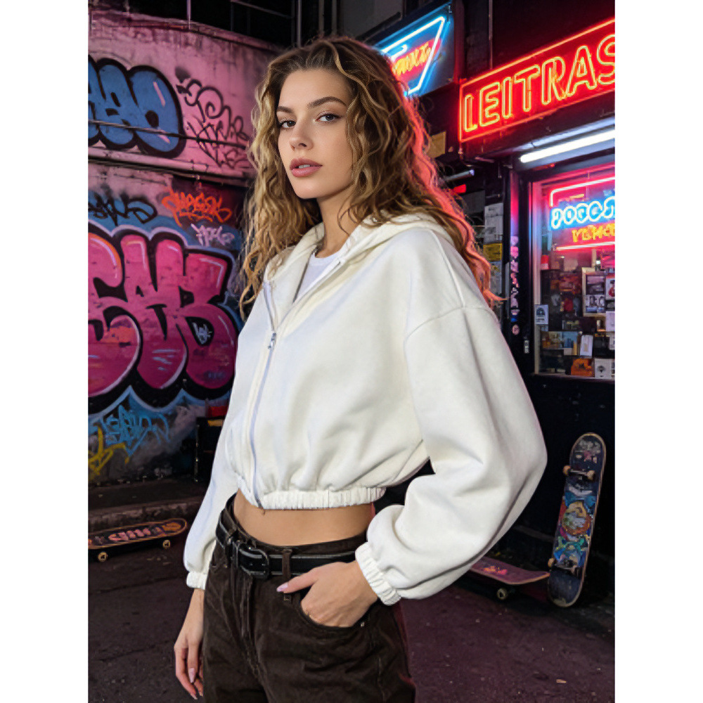Women's Solid Color Hooded Zip-Up Fleece Jacket