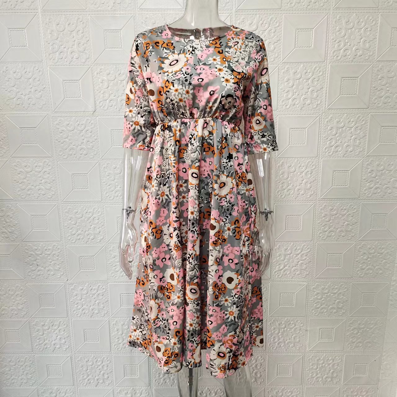 Women's Summer Floral Print Midi Dress with Pockets