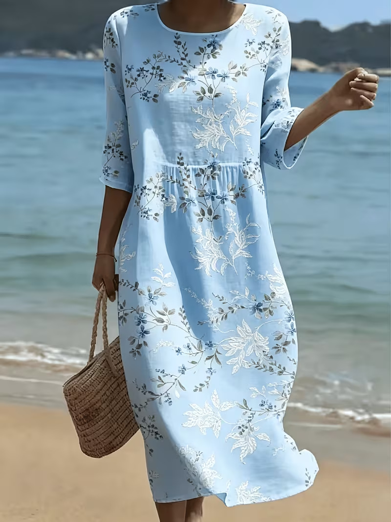 Women's Floral Print Pleated Midi Dress
