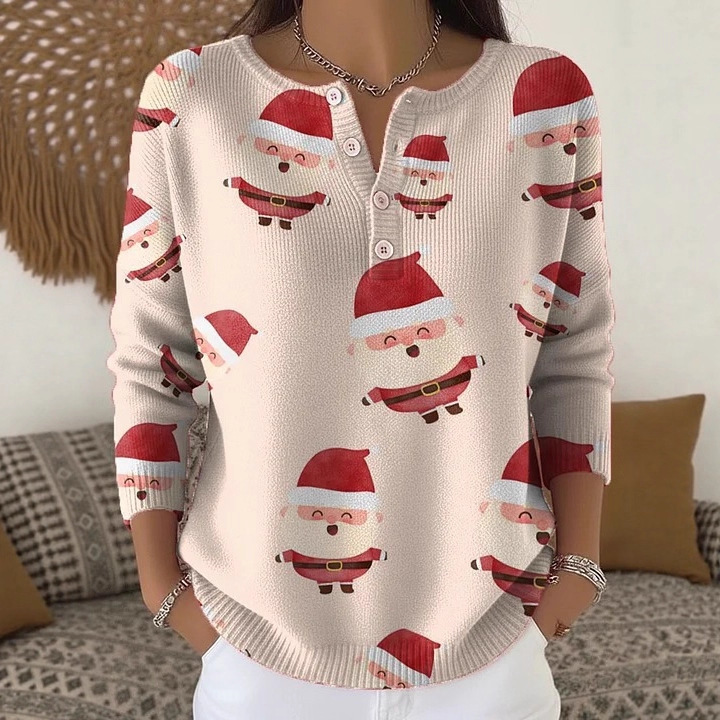Women's Christmas Animal Lantern Print Button Sweatshirt