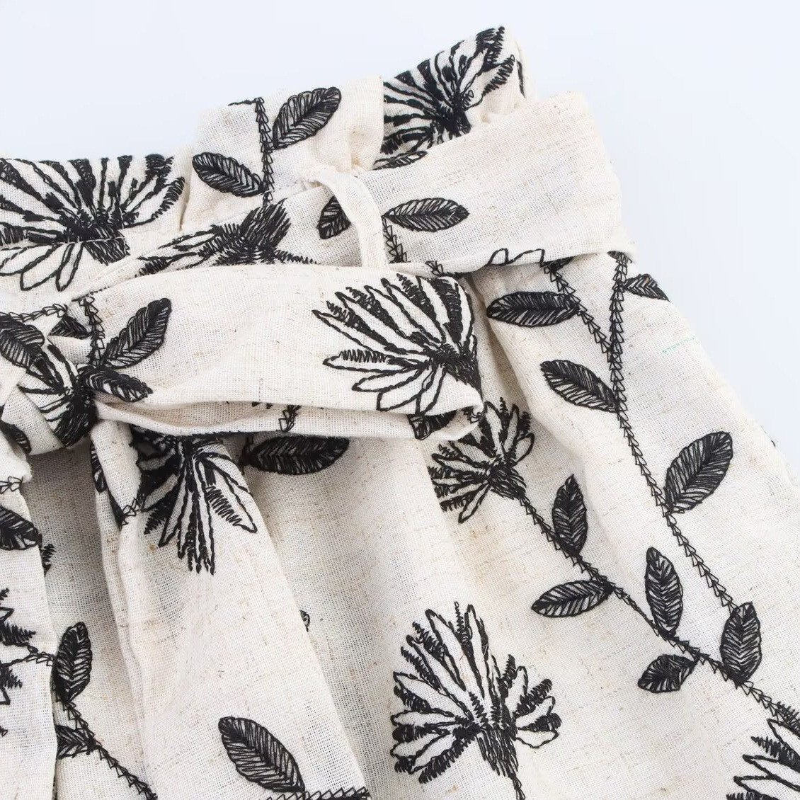 Embroidered Print High-Waist Straight Shorts