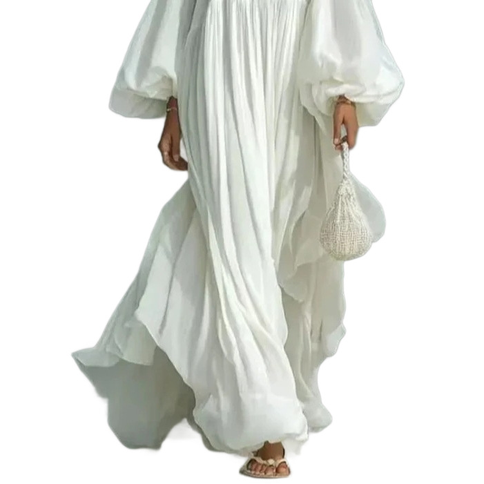 Square Neck Lantern Sleeve Flowy Maxi Dress