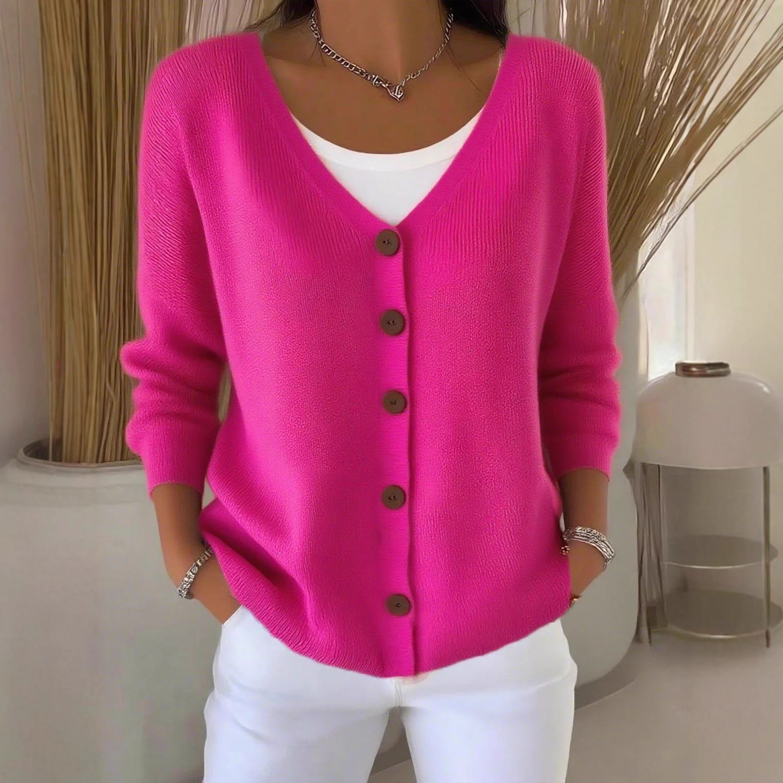 Women's Solid Knit Button Cardigan Sweater