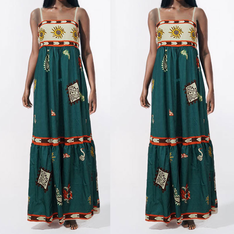 Sexy Spaghetti Strap Floral Print A-Line Maxi Dress