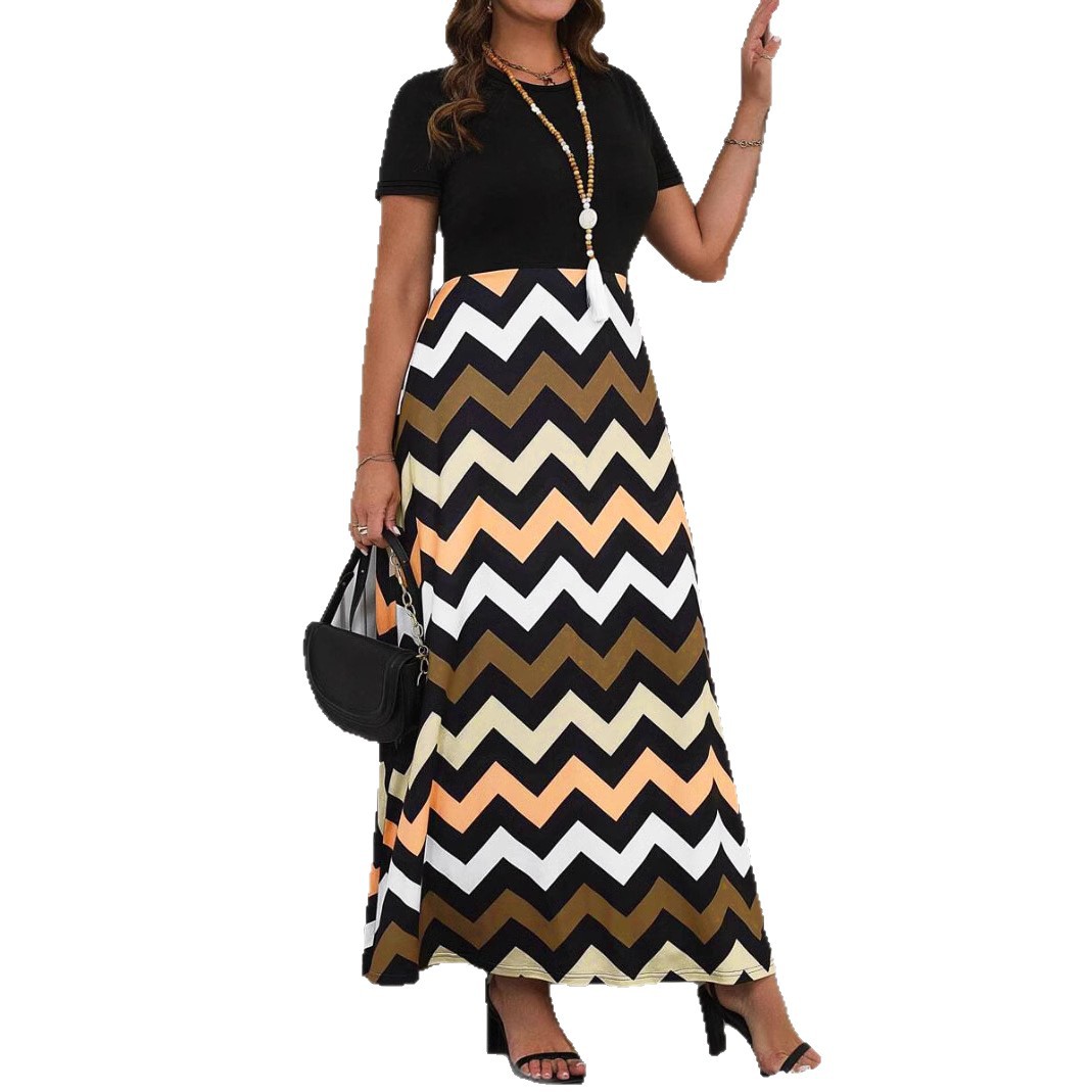 Wave Print Patchwork Long Dress