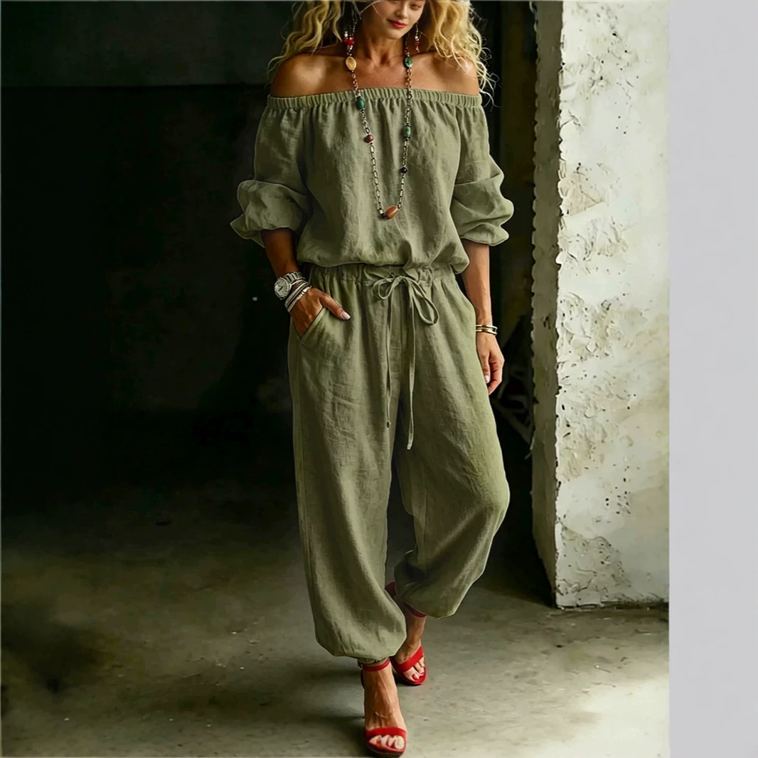 Off-Shoulder Top and Drawstring Jogger Set