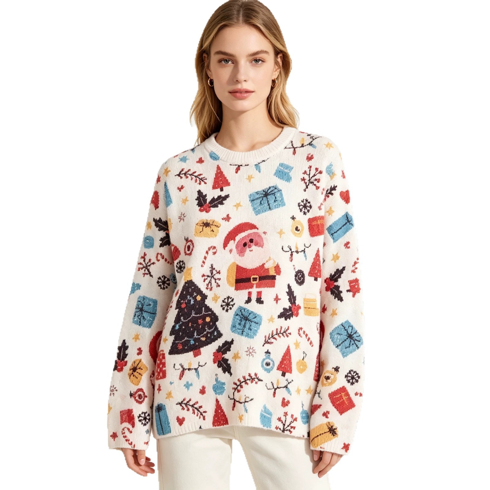 3D Print Christmas Sweater Women's Crewneck Long Sleeve Pullover