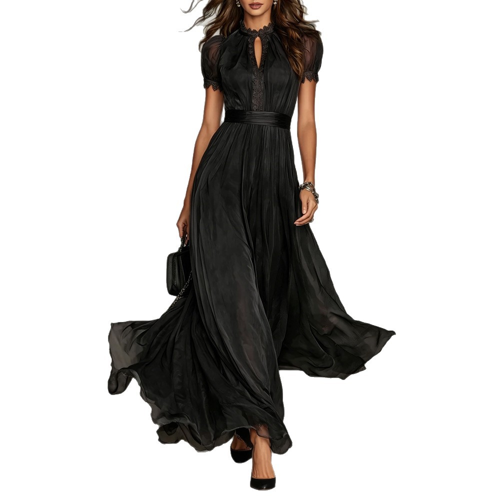 V-Neck Waist-Cinched Ruffle Flowy Midi Dress