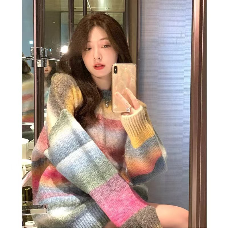 Trendy Color-Block Lazy Style Women's Sweater