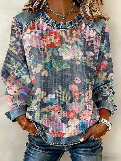 Women's Floral Botanical Print Crewneck Sweatshirt