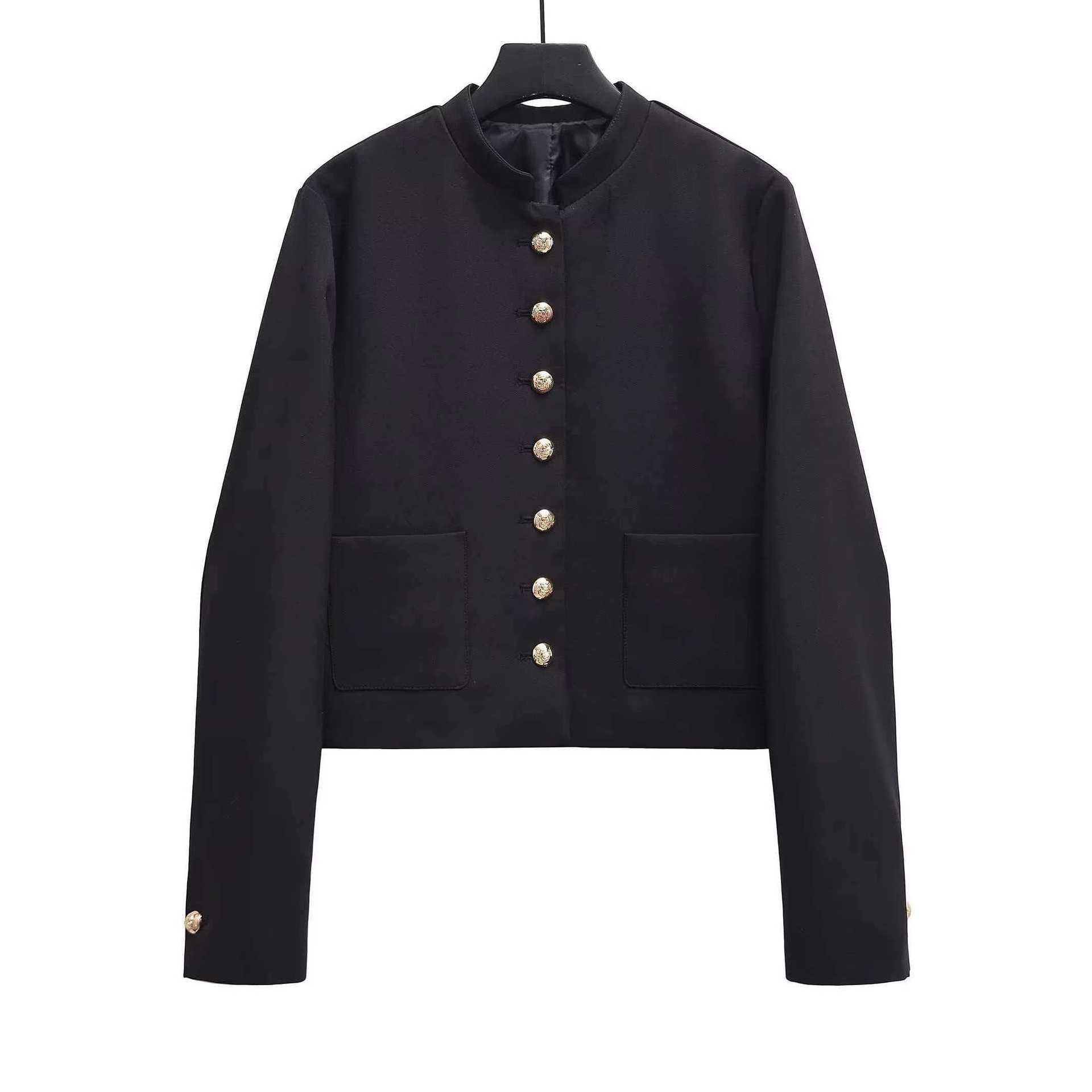 Women's Retro Metal Button Black Jacket