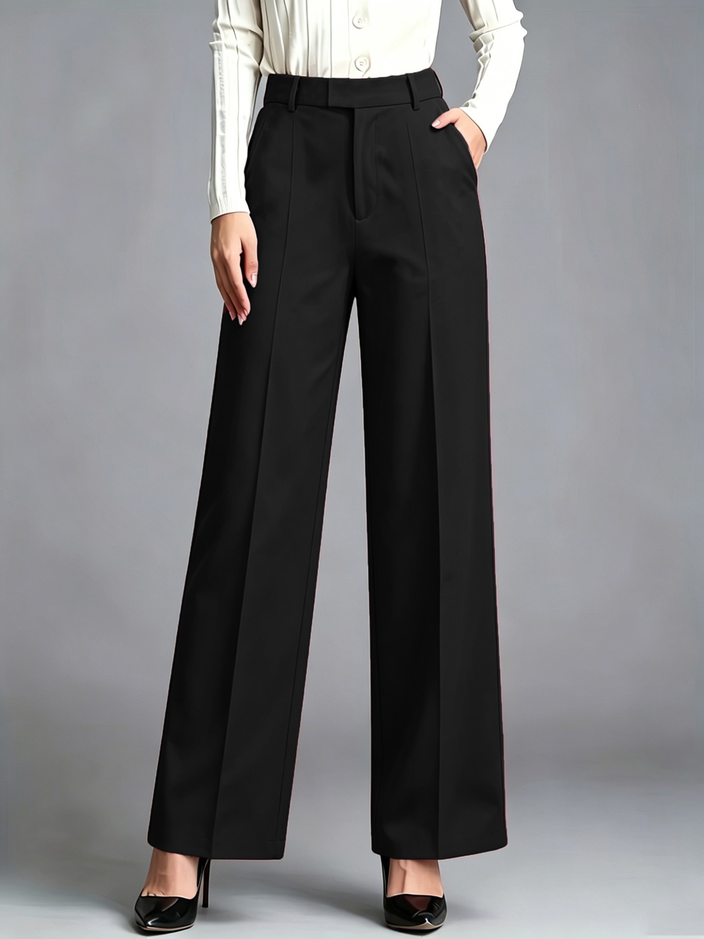 High-Waist Straight-Leg Drapey Dress Pants for Work