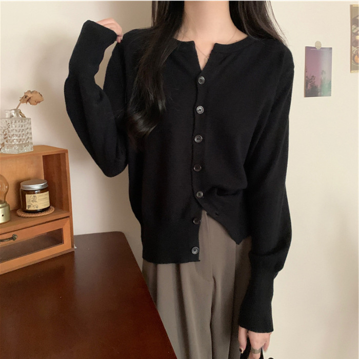 Soft Knit Round Neck Loose Short Cardigan Sweater