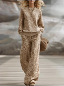 Women's Hooded Sweatshirt Set Polka Dot Print Casual Two-Piece